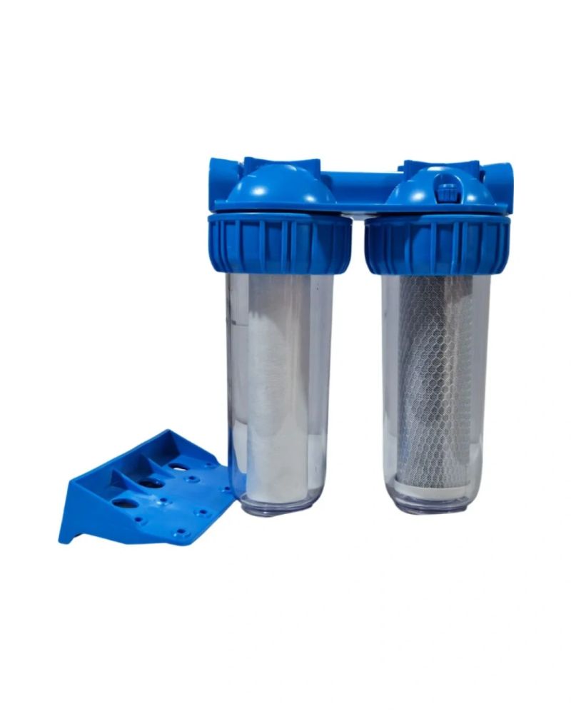 PORTAFILTRO DOBLE TRUE WATER 1" SALIDA X 10" ALTO CON FILTROS